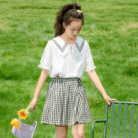 9961初中生时尚女孩套装裙子13岁15少女夏中学生学院风大童两件套