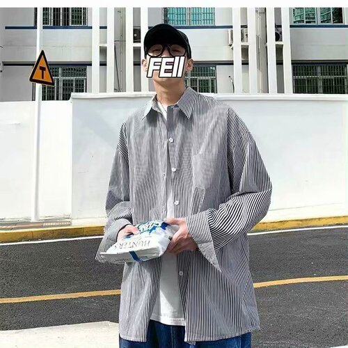 Spring striped shirt, men's long-sleeved, Korean style fashionable handsome loose shirt, lazy style, Internet celebrity, boys 'all-match coat