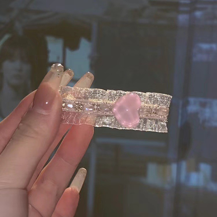 鄰家小公主~ 甜美溫柔網紗粉色愛心劉海側邊夾髮夾森系仙女小清新