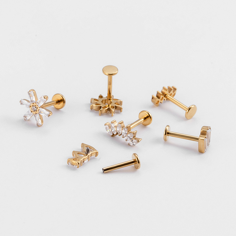 1 Piece Fashion Crown Flower Butterfly Titanium Inlay Zircon Ear Studs display picture 2