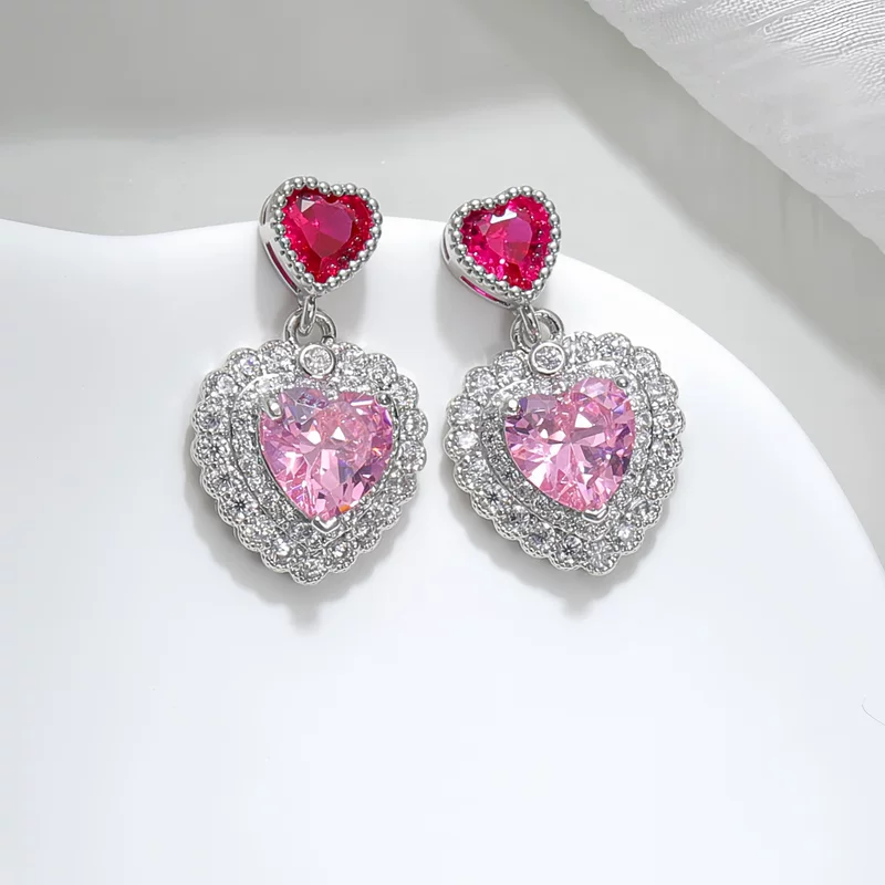 Серебряная игла, серьги с нефритом, милые сердце из циркония, образец серебра 925, стиль Chanel, высокий стиль, стиль легкой роскоши