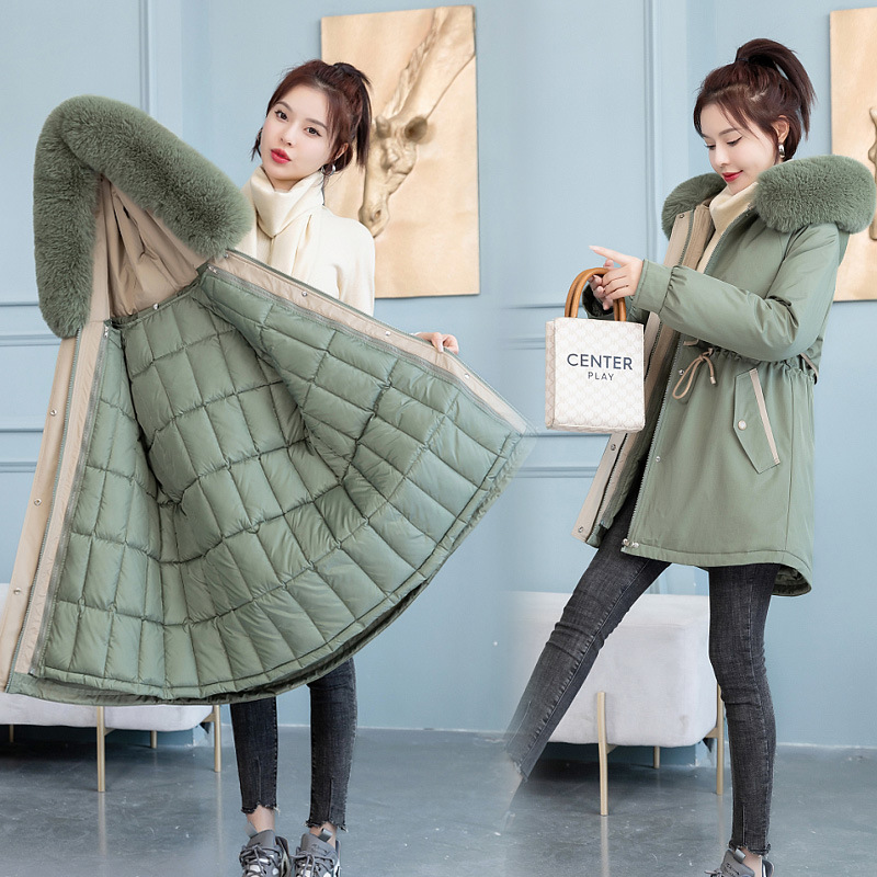 2023 Nueva parka ropa de mujer forro desmontable una capa de tres desgaste abrigo corto de invierno gran cuello de piel fuera de temporada abrigo de algodón acolchado image 5