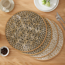 日式黄麻纸编织印刷款桌垫高级感十足皮革包边缝纫自然餐垫装饰垫