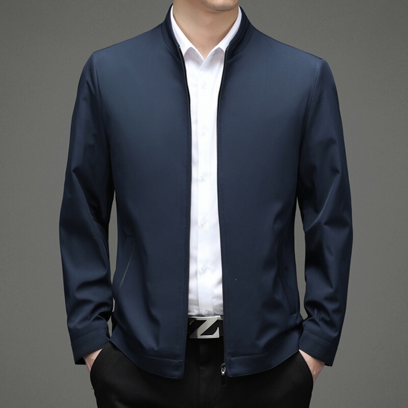 Brand Men's Mulberry Silk Jacket, Spring and Autumn Thin Style, Stand Collar, Middle-Aged Dad's Coat, Business Casual Men's Jacket