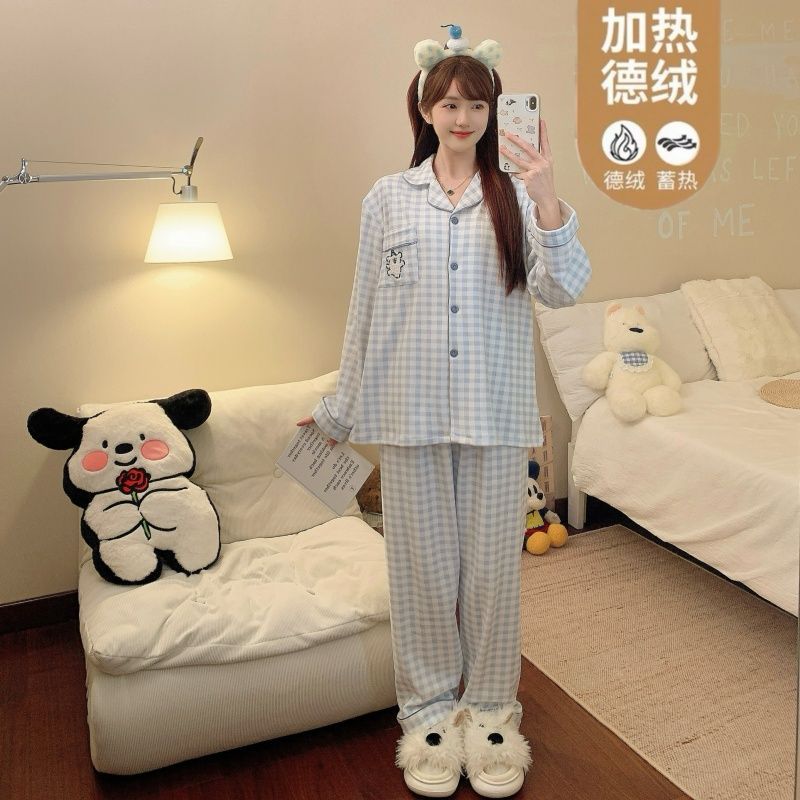Al por mayor transfronterizo explosión de invierno de ternilla pijama caliente de manga larga de mujeres cardigans con la solapa ropa de hogar gruesa ropa exterior