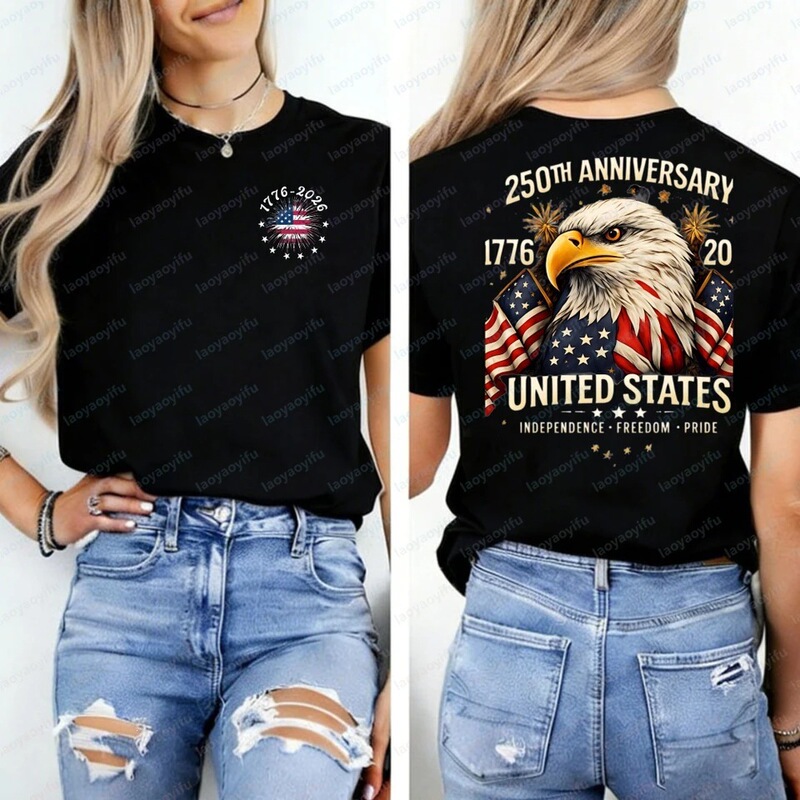 Independence Day European Size 250th Anniversary American Short-Sleeve Patriotic Eagle T-Shirt USA 1776-2026 Independence T-Shirt
