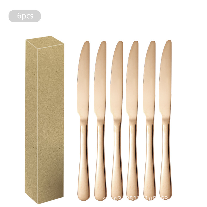 1010 Acero inoxidable 6 paquetes Cuchillo de mesa Cuchillo de carne Cuchara de comida occidental Cuchara Cuchara de postre Juego de vajilla de alta gama para hotel