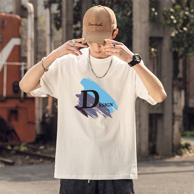 Camiseta de manga corta de los hombres de algodón de manga corta pie 230G pesada suelta marca de moda verano cuello redondo Camiseta de los hombres