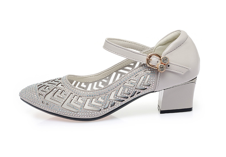 Sandal nữ da thật mũi kín lưới hở gót vuông ổn định — màu đen chi tiết 19