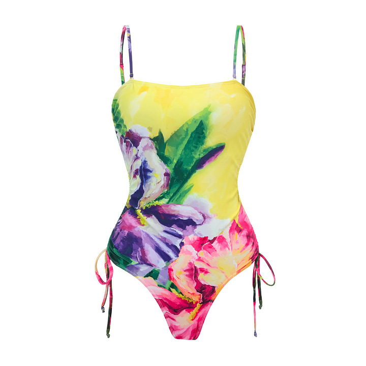 Damen-Badeanzug mit lebhaftem Blumenmuster, einteilig, reguläre Größe, Polyester/Nylon_voghion.com