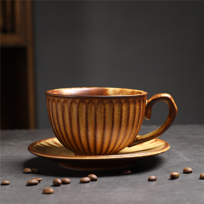 Estilo japonés vintage de cerámica taza de café y platillo traje creativo regalo taza de té de la tarde taza de café de gres