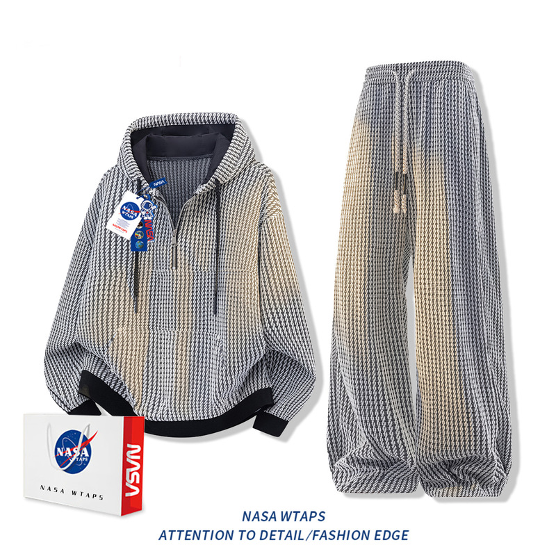 NASA ABOUT雪尼尔小香风条纹休闲裤男秋冬季oversize宽松百搭裤子|undefined