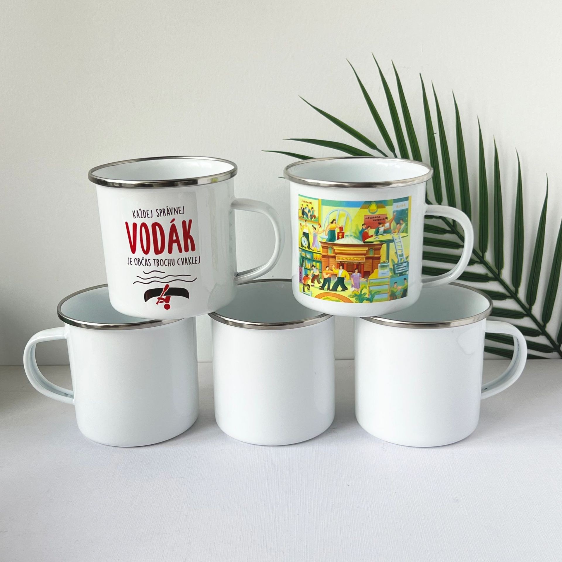 热转印搪瓷杯马克杯 博山陶瓷不锈钢包边热升华白色复古水杯