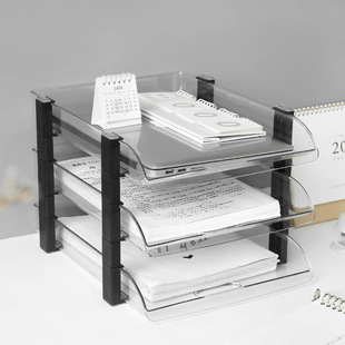 File Rack Three-Layer Information Transparent File Tray Storage Classification Office Desk Storage Box Layered