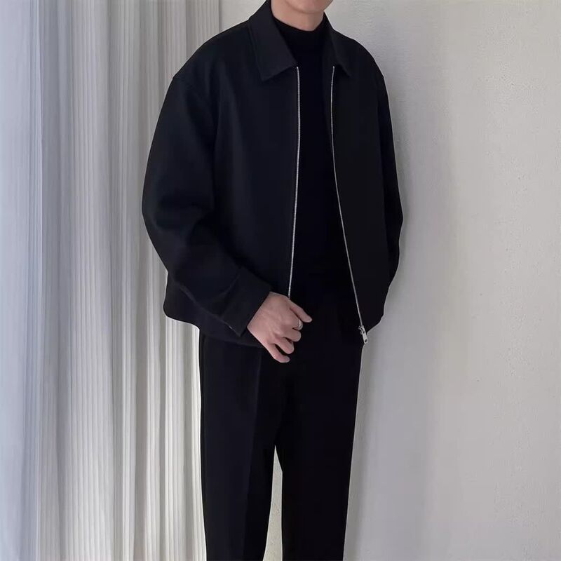 Spring and Autumn New Style Light Mature Casual Lapel Jacket Men's Loose New Trendy Solid Color Versatile Silhouette Coat