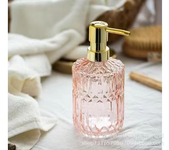 Amazon 400ml botella de champú de vidrio transparente diamante desinfectante de manos botella de jabón líquido de baño botella de vidrio