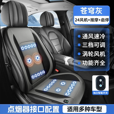 Massage Seat Cushion 12V Car, Multi-function pad - sky-gray-x-punched-leather-24-fan-blowing-massage