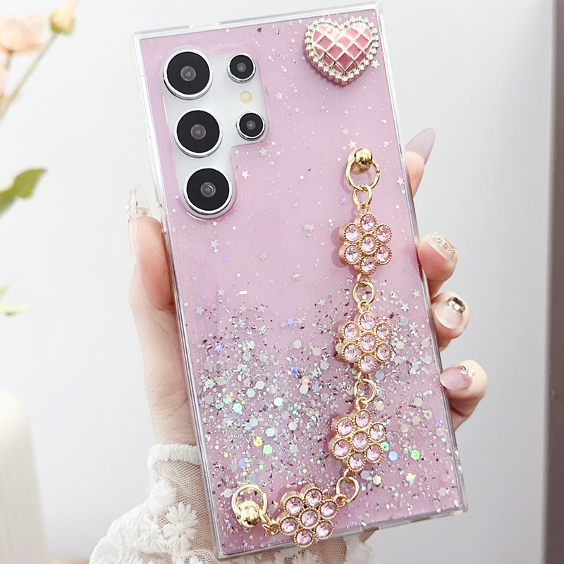 Suitable for Samsung S24 Ultra Phone Case, S25 Bracelet, S22 Epoxy, Note 20 Glitter, Niche A54 Heart, S10