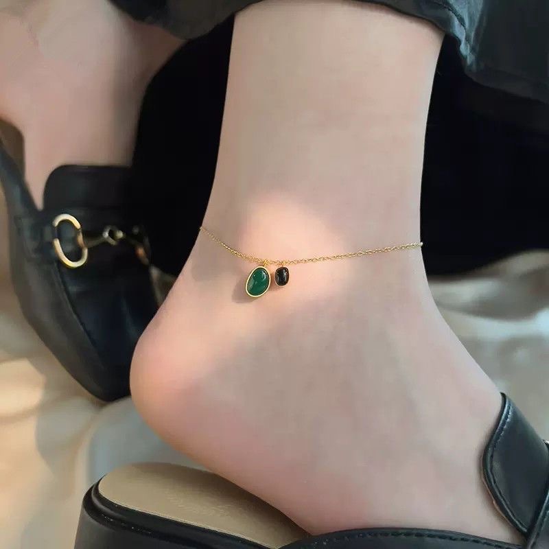 2022年新款复古黑绿脚链女高级感气质古风设计小众不掉色脚链女