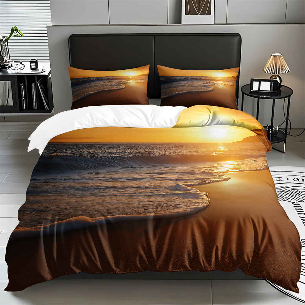 TEMU / JIT Amazonas textiles caseros transfronterizos hermosa vista al mar HD conjunto de edredón de impresión digital para diseñar