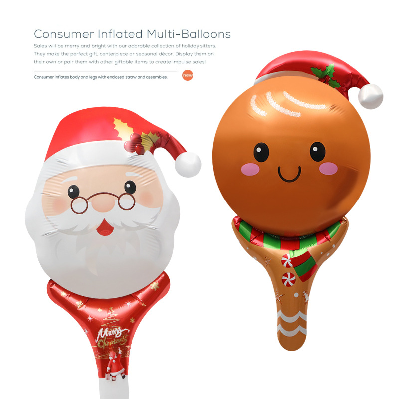 Evento de la tienda de Navidad, regalo de empuje, regalo, juguete, globo, Papá Noel, caricatura, globo de mano que golpea un palo_voghion.com