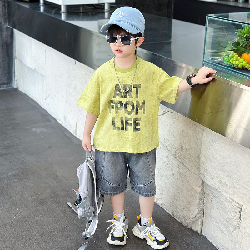 7355 traje de verano para niños 2025 nueva ropa de manga corta de verano para niños