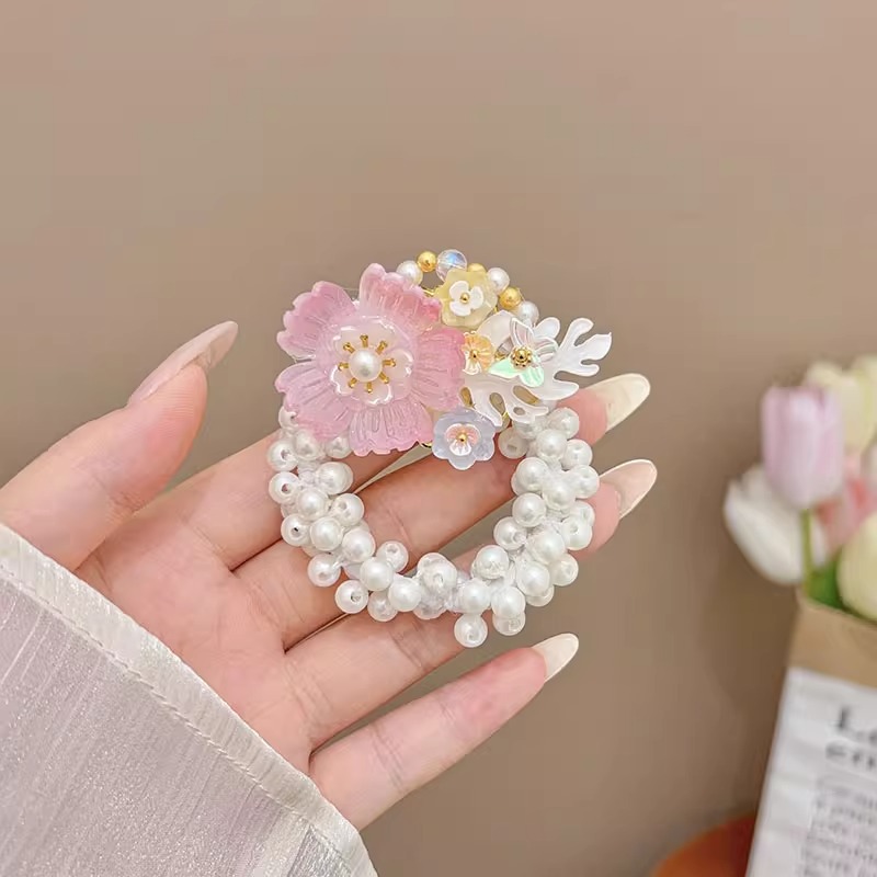 Anillo para el cabello de la corona de perlas para niños, tocado de la cabeza de la princesa, cuerda para la cabeza, cabeza de bola, banda de goma, cuerda para el cabello de alta calidad para niñas