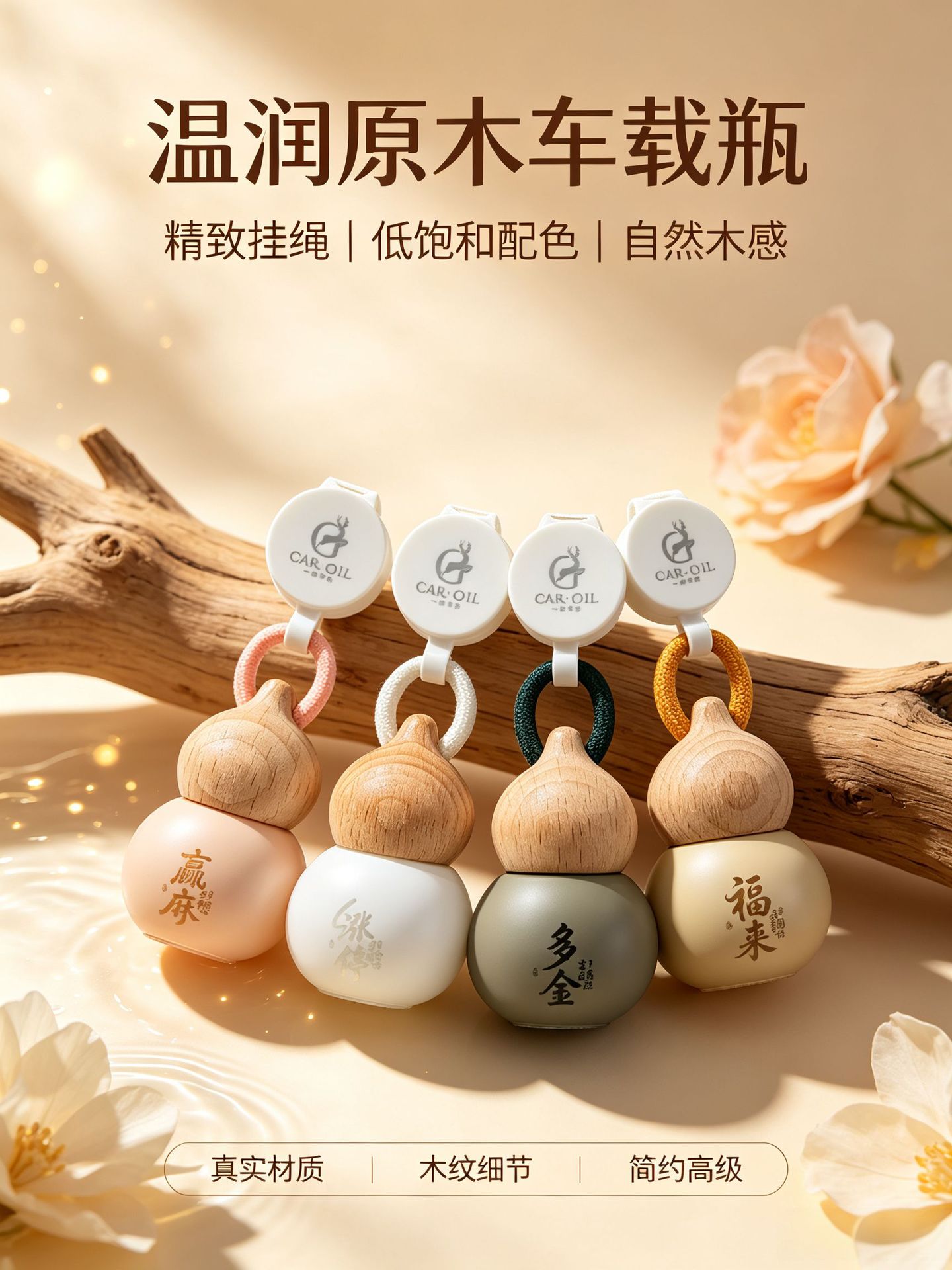 Lucky Fortune Car Air Freshener Wooden Hanging Ornament, High Aesthetic Value, Stock Market Essential, Gourd-Shaped Empty Fragrance Bottle