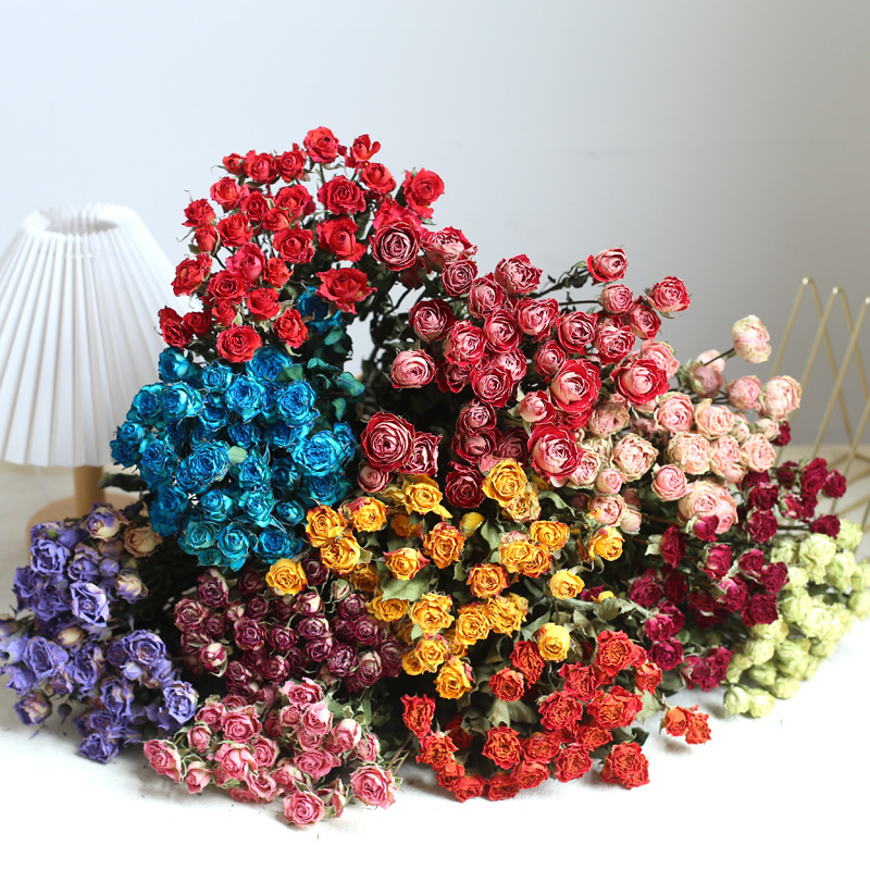 Yunnan multi-head rose rose real flower dried flower bouquet DIY flower material glue home decoration shooting props ornaments
