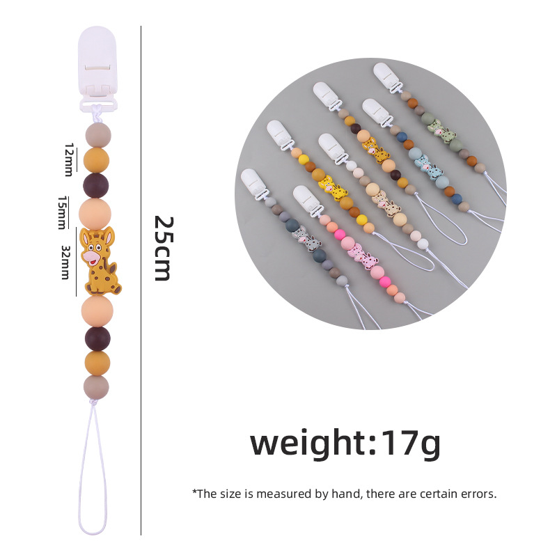 Nuevo bebé suministros chupete cadena creativa de dibujos animados jirafa silicona bebé mordedura cadena anti-caída molar
