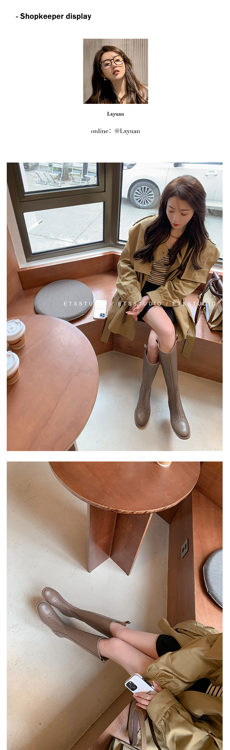 Boot nữ cổ cao rỗng dạng lưới, phong cách thể thao, ống cao thoáng khí — Màu đen chi tiết 18