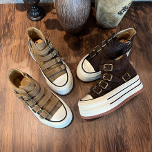 头层牛皮高帮小白鞋女2025秋冬新款复古百搭擦色小个子增高板鞋子