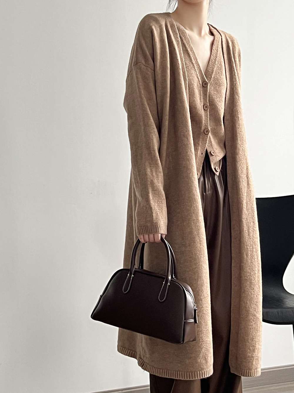 Koreanische lose mittellangen bis langen gestrickten Strickjacke Jacke für Frauen Herbst und Winter neue Artikel, kleine Pullover Weste zweiteilige_voghion.com