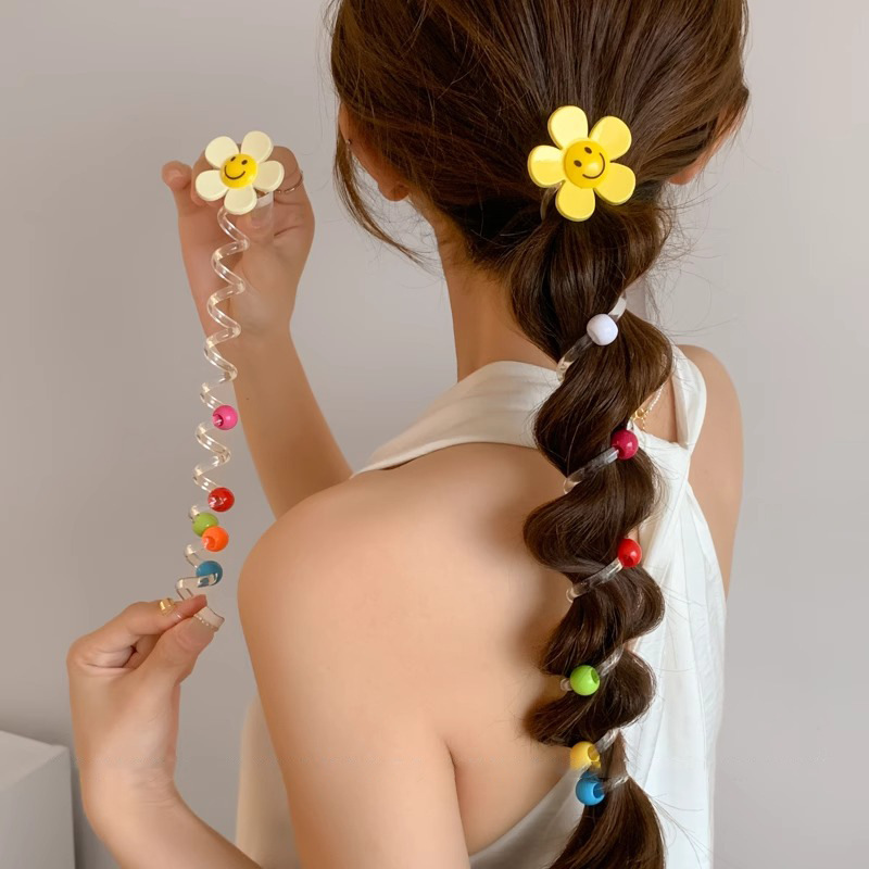 Flor de dopamina tiras de goma anillo de cabello de mujer cola de caballo burbuja trenzado artefacto de cabello de verano línea telefónica anillo de cabello