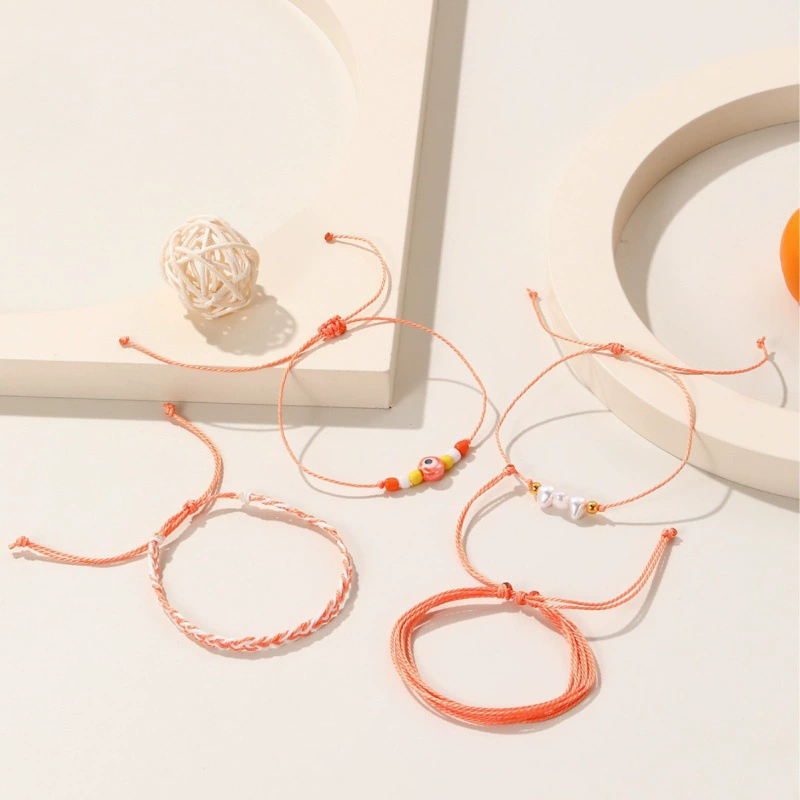 Модные регулируемые детские браслеты ручной работы в японском и корейском пасторальном стиле, 4 трансграничных популярных универсальных аксессуара из веревки для рук