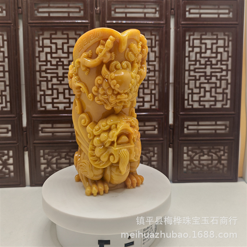 厂家批发雕刻树脂工艺品黄龙玉文昌塔九龙印龙鱼狮子笔筒貔貅摆件