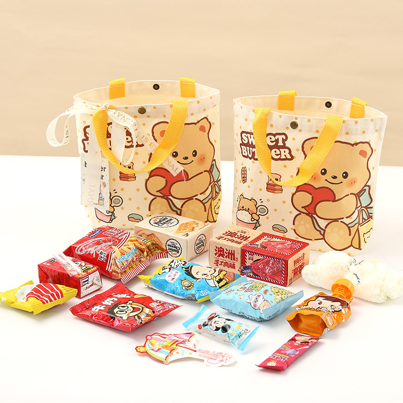 キャンバスバッグお土産イエローベアかわいい手持ちキャンバスバッグ満月宴会1歳誕生日ギフトバター漫画バッグ|undefined