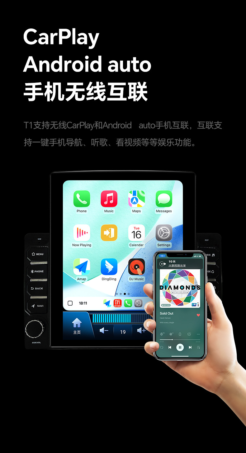 Transformers 9.7 Vertical Screen Android Gps Car-Mounted Large Screen Dvd Navigation System with Wireless Carplay