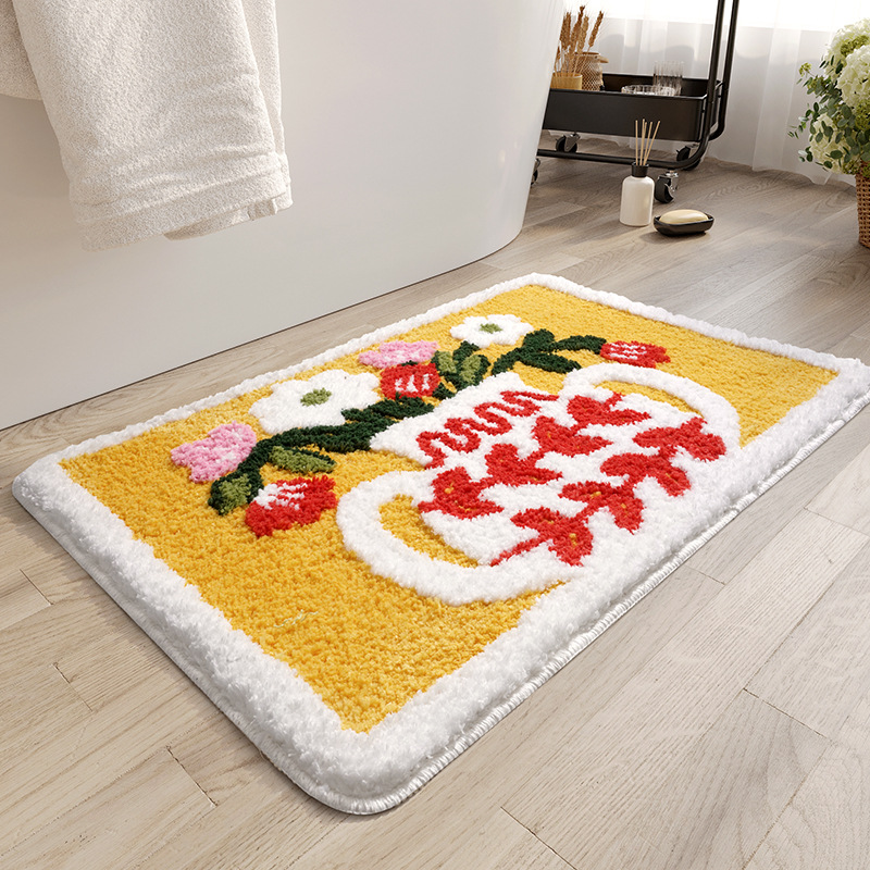 Almohadilla de absorción de agua para baño de flores pequeñas y frescas, almohadilla de alfombras antideslizantes y de secado rápido en la entrada del baño doméstico