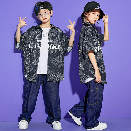 Children's Street Dance Set for Boys Summer Loose Shirt Hip-Hop Street Trendy Dance Outfit Performance Set for Girls