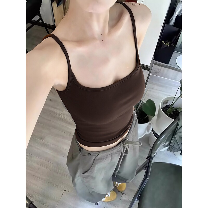 Brown camisole with chest pads for women, perfect for summer outerwear, beautiful inner layer, stylish top with a beautiful back, a beautiful summer outfit Brown camisole with chest pads for women, perfect for summer outerwear, beautiful inner layer, stylish top with a beautiful back, a beautiful summer outfit