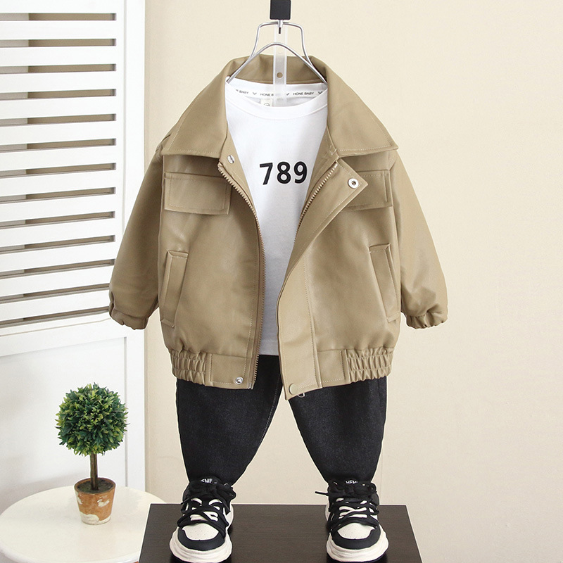 Chaqueta de cuero para niños 5965, estilo primavera y otoño, chaqueta de otoño para niño, modelo nuevo 2026, top de otoño para bebé.