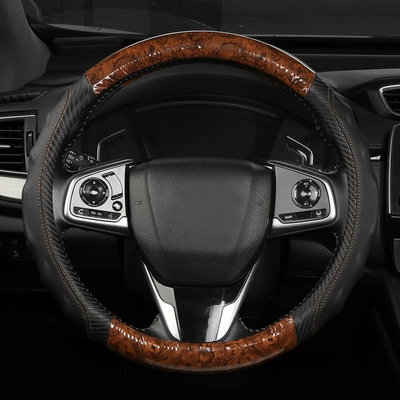 2026 New Model Peach Wood Grain Steering wheel cover - brown-38cm