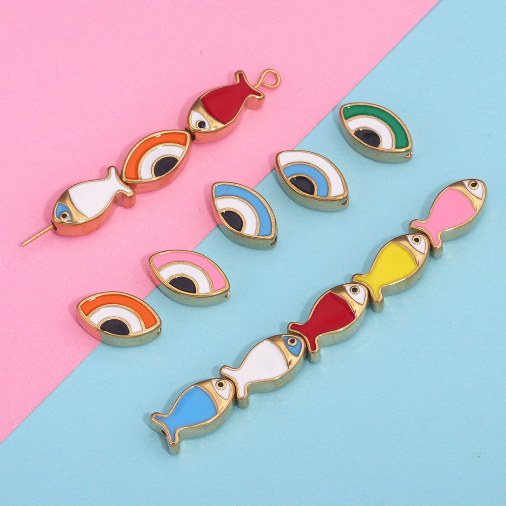 Ojo del diablo cuentas de acero inoxidable de doble cara gota de esmalte aceite ojos pequeños peces perlas espaciador perlas sueltas joyas DIY