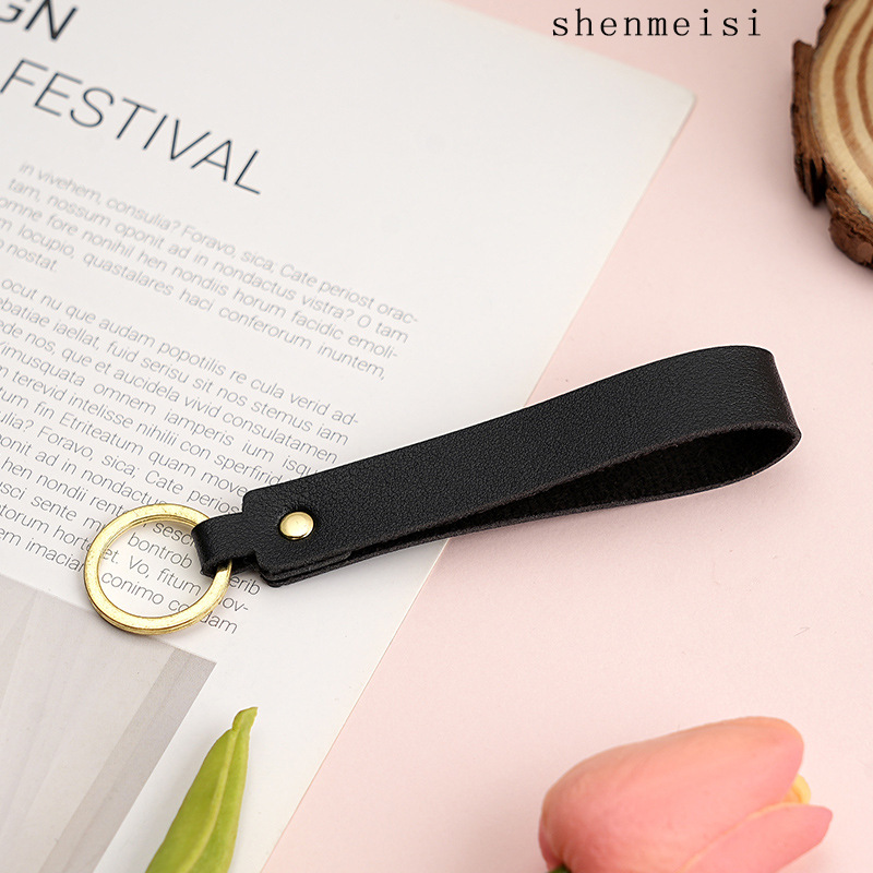 Keychain de cuero pu transfronterizo estilo simple de mano hebilla de cuero logotipo imprimible colgante de cuero llavero para hombres y mujeres