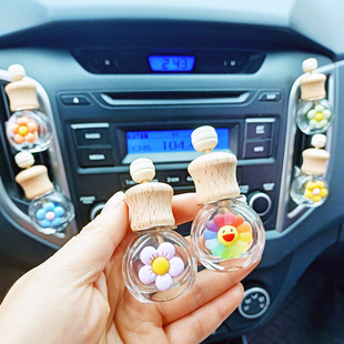 Car Perfume Pendant Essential Oil Glass Empty Bottle Car Hanging Colorful Smiley Car Accessories Car Interior Decoration
