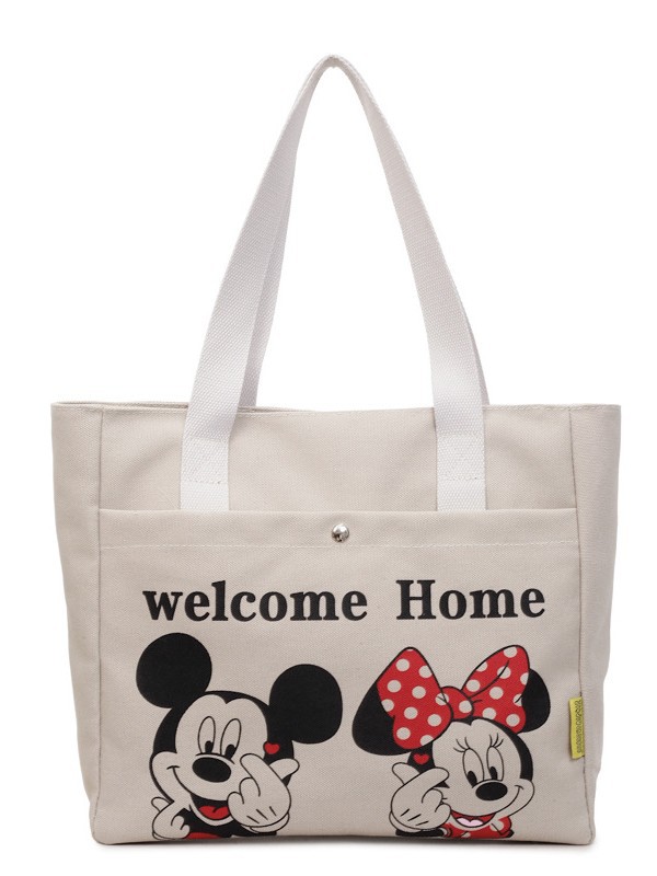 Bolsa de lona de gran capacidad de dibujos animados de mujeres nuevas bolsas de compras portátiles de viaje diario bolsas de almuerzo de hombro
