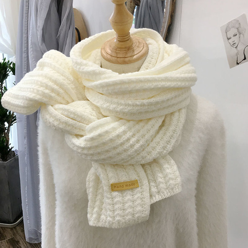 Scarf for Women Autumn and Winter Korean Version Student Romantic Couple Neck Gaiter Solid Color Knitted Wool Yarn Warm Men Versatile Style