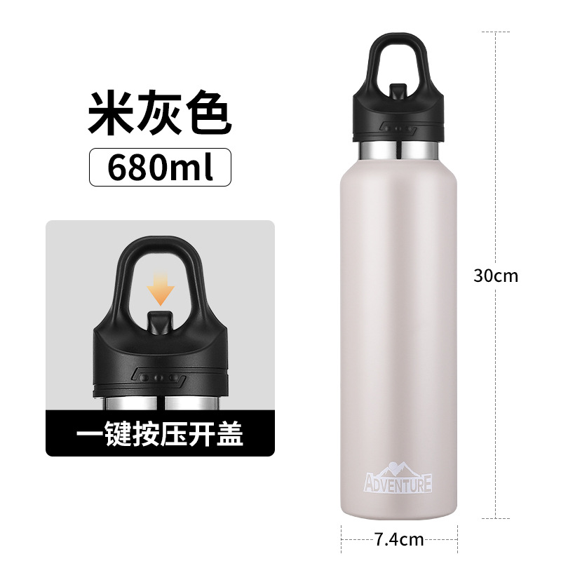 Taza termo rebotando con una mano, apertura con un botón, cubierta, deportes al aire libre de gran capacidad, bicicleta, montañismo, botella de agua portátil al por mayor