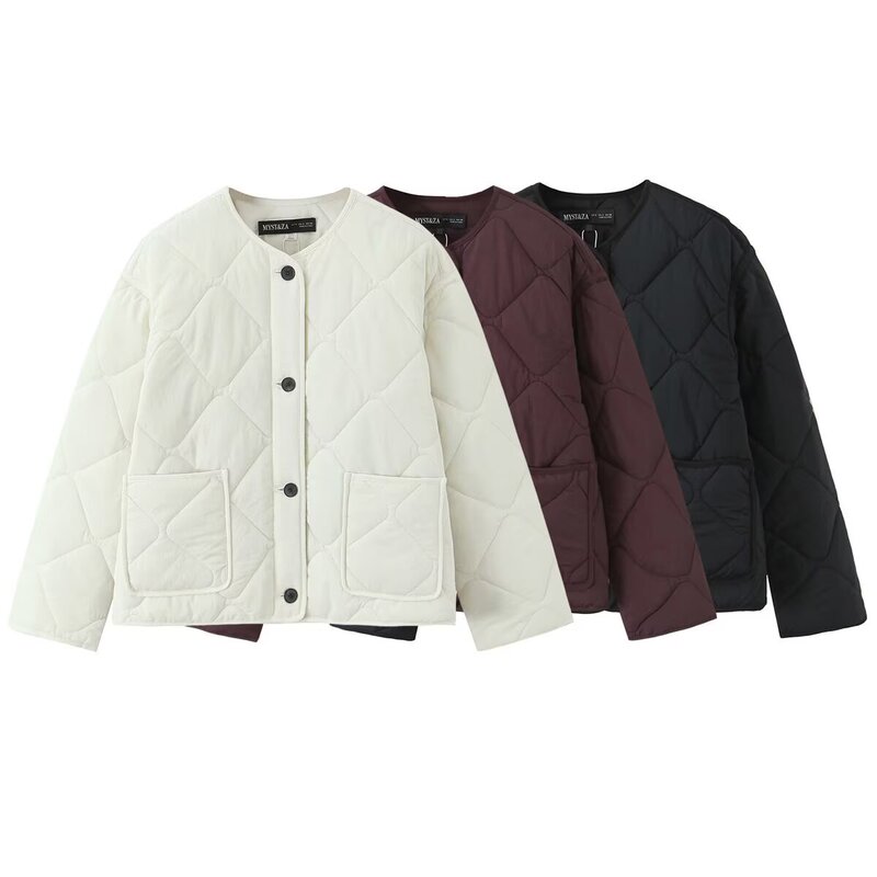 Pb&Za Women's 2025 Autum New Style Simple Casual Loose Pure Color Quilted Cotton Jacket 8372279